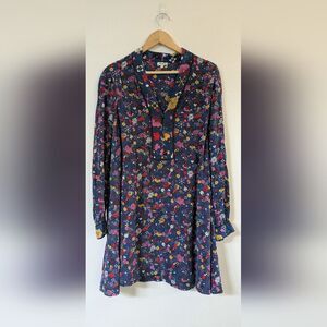 Kenzo Silk Tanami Flower Print Long Sleeve V-neck Floral Long Sleeve Dress 36